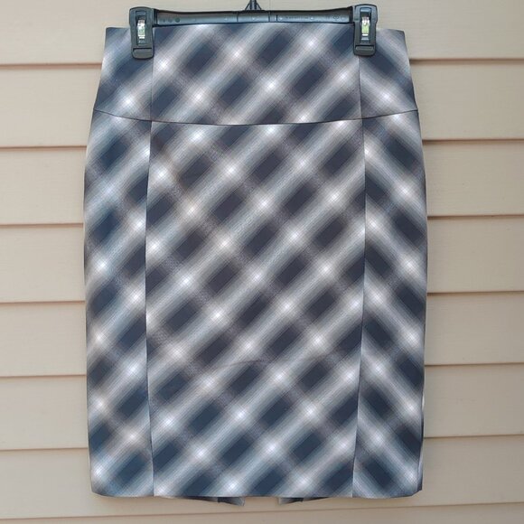 Express Gray Mixed Plaid Skirt Pencil Straight High Waist Workwear Office - Picture 2 of 11